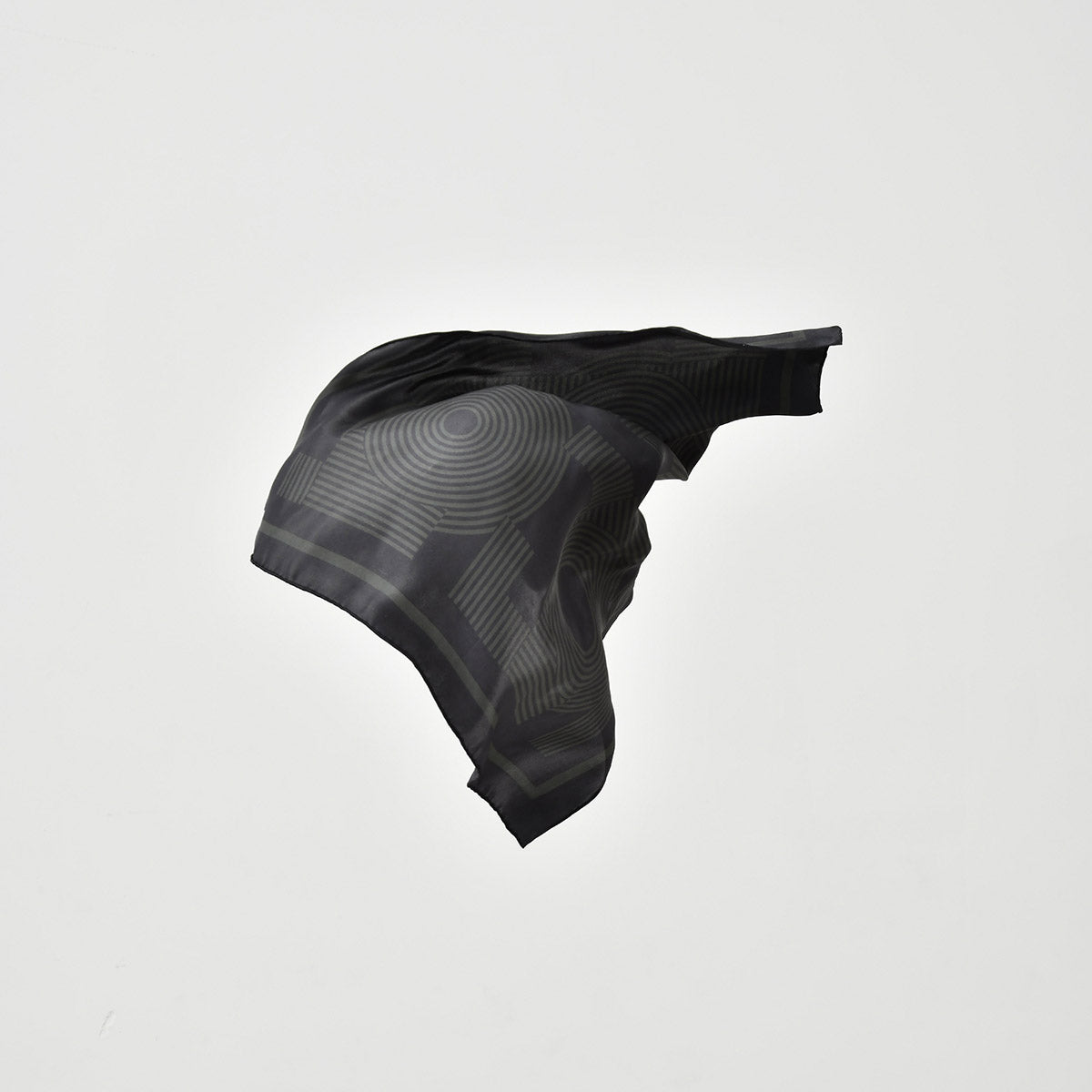 "Linear Language" Silk Bandana Scarf - Black - Black - LOST PATTERN Silk Square Scarf