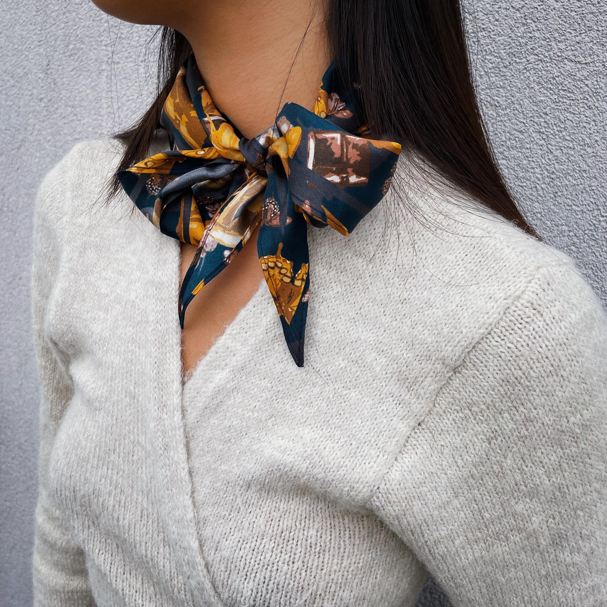 "Lady Butterfly" Silk Diamond Neckerchief - Jet Black - LOST PATTERN Silk Bandana