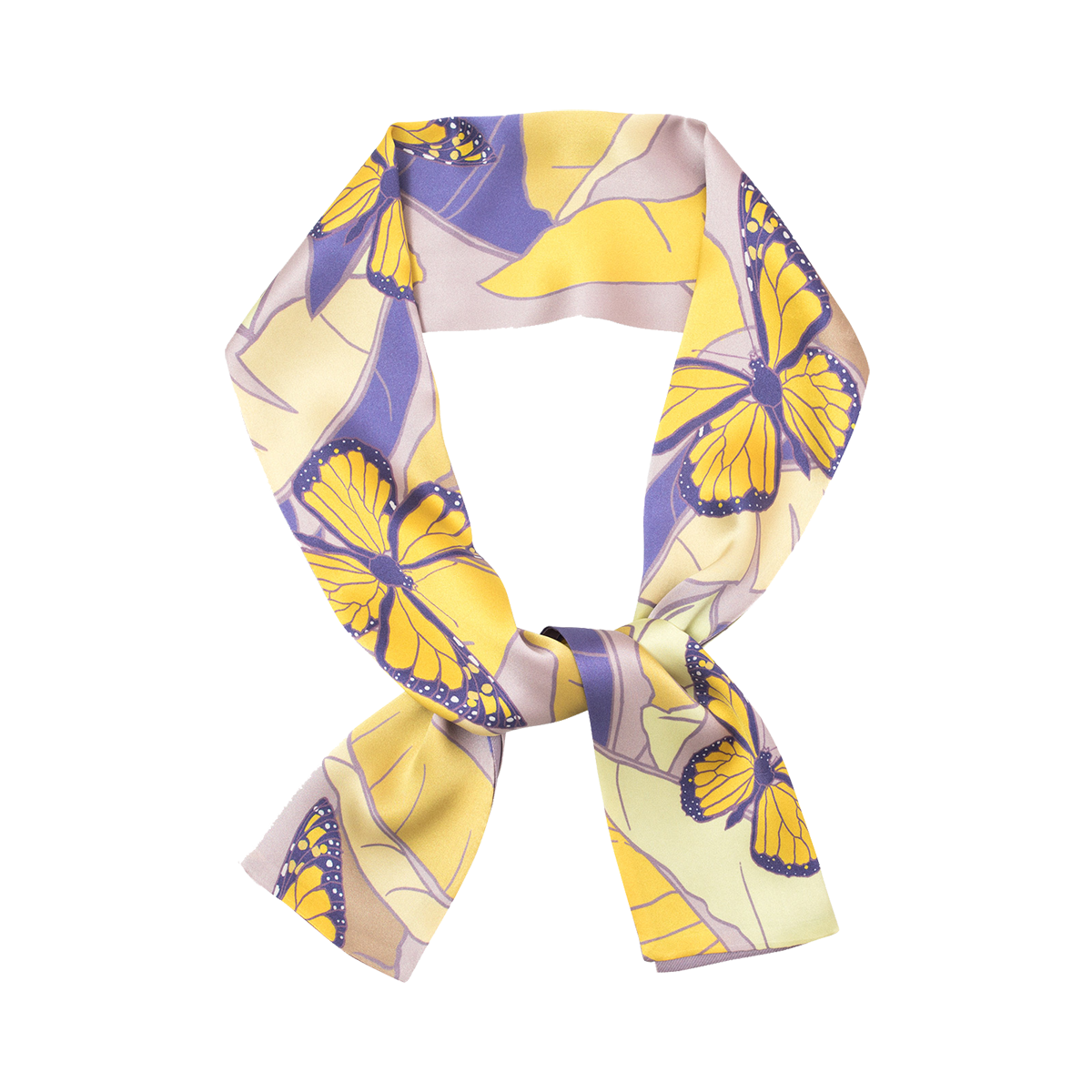 "Macondo" Silk Narrow Scarf - Yellow & Purple - LOST PATTERN Silk Bandana