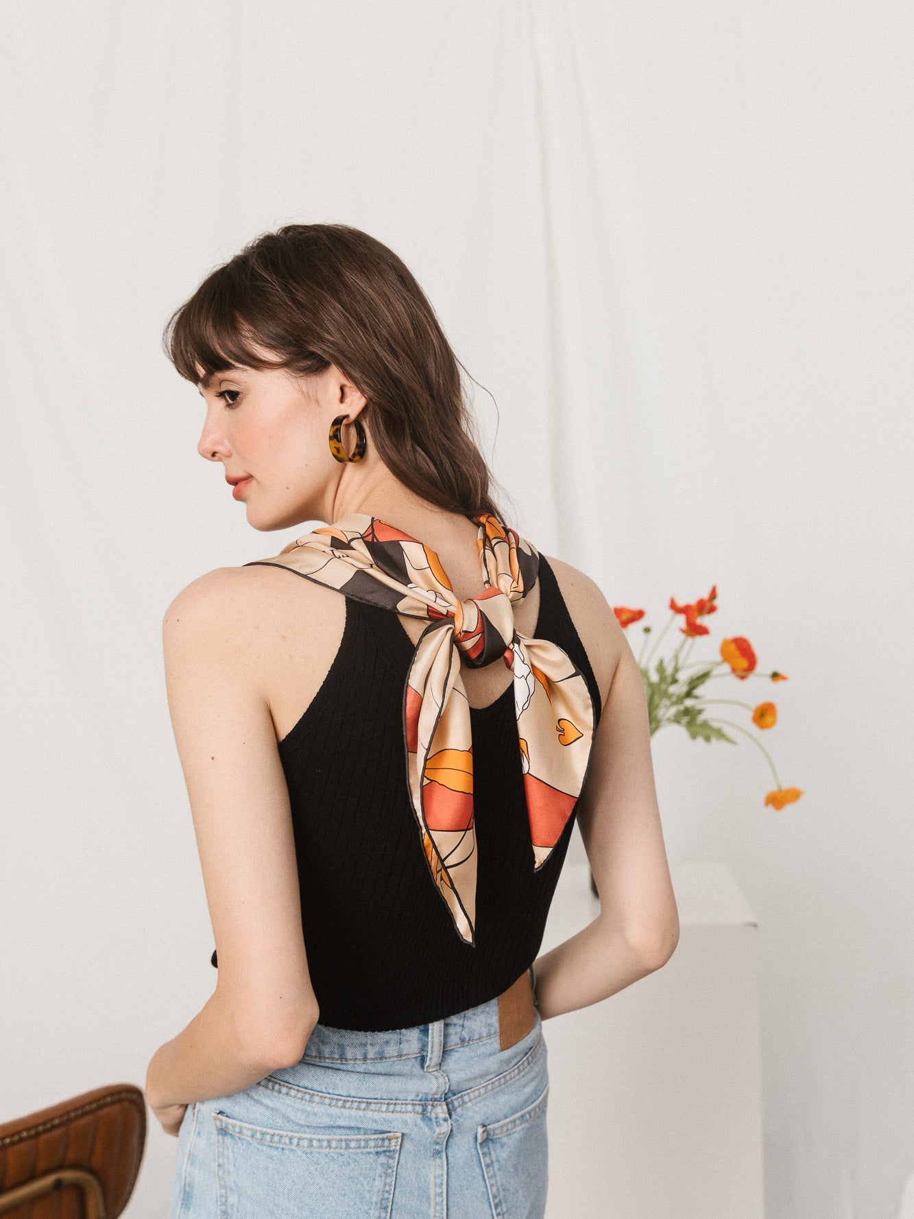 Lost Pattern Camellia Floral Large Silk Square Scarf | Head Wrap