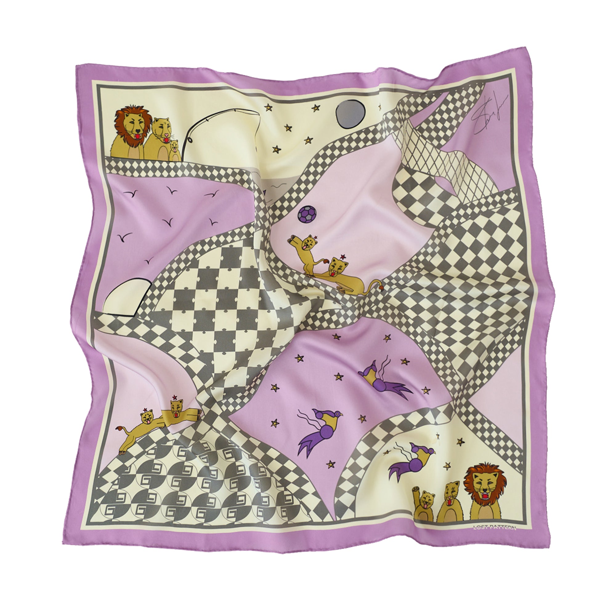 "Journey" Silk Scarf by SHANTALL LACAYO - Lavender Pink - LOST PATTERN Silk Square Scarf