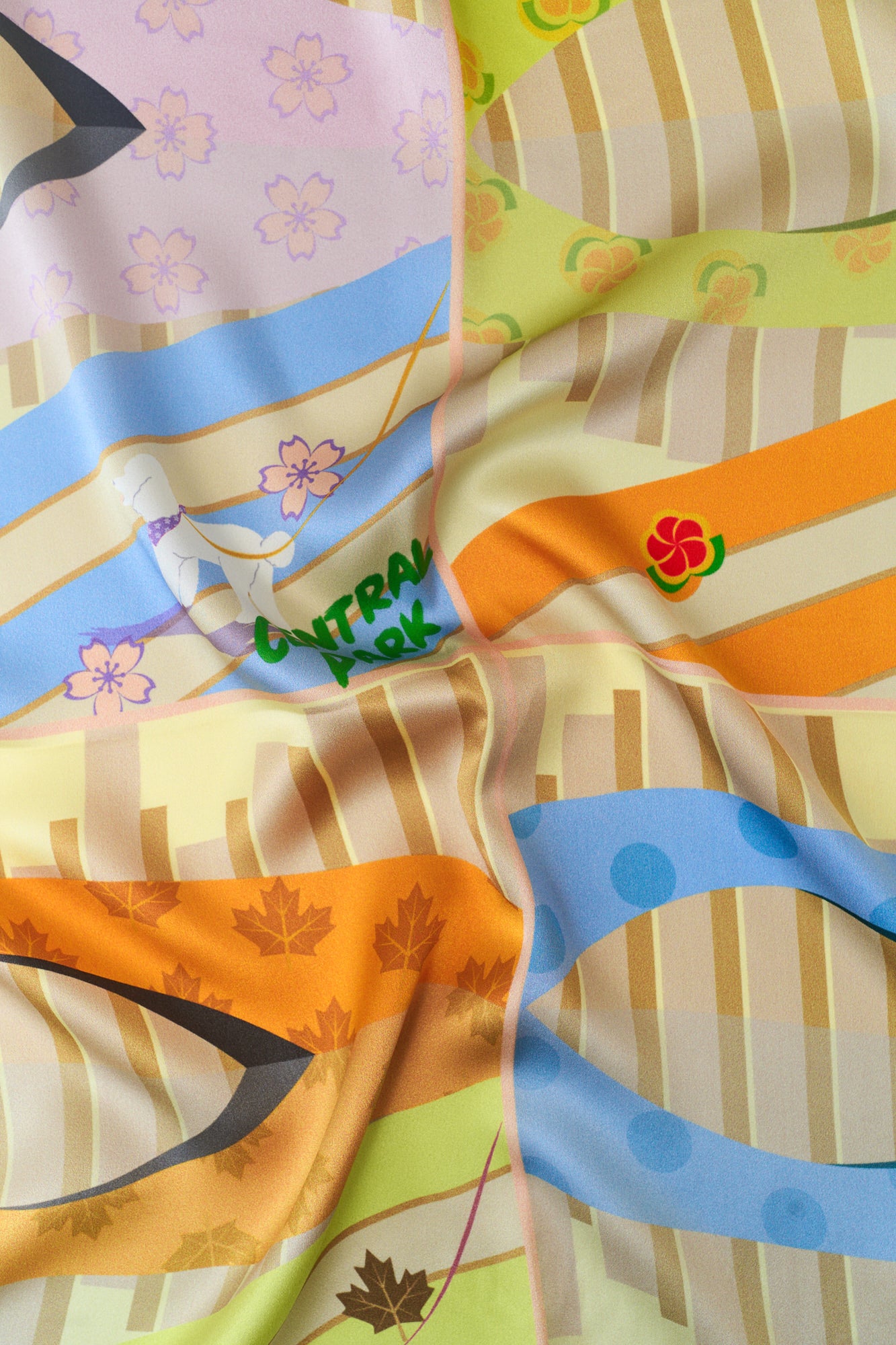"Seasons in the Park" Silk Scarf - Yellow - LOST PATTERN Silk Square Scarf